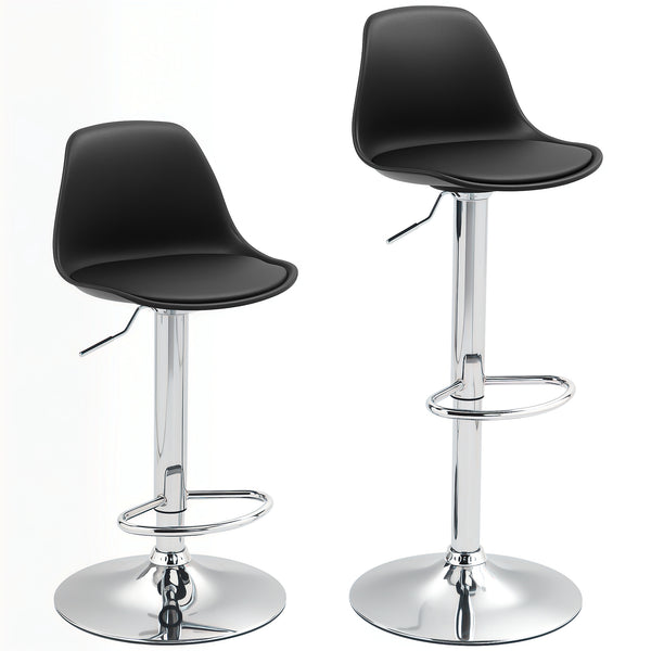 Set 2 Sgabelli da Bar 38x42x82-104 cm con Schienale e Poggiapiedi in PP Pelle PU e Acciaio Nero online
