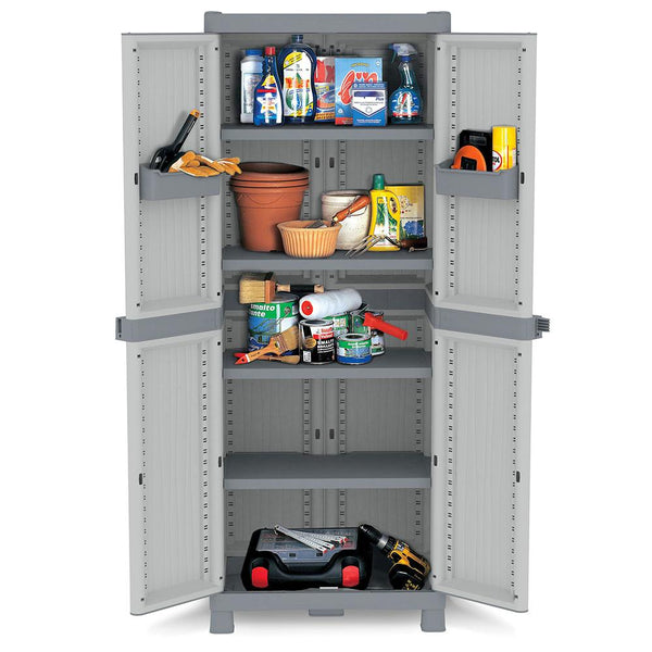 Armadio in Resina Antiurto Terry Wave 2A 70X44X181Cm 2 Ante 5 Ripiani da Esterno Seconda Scelta sconto