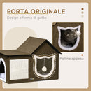 Cuccia Casetta per Gatti 65x41x45,5 cm in MDF Finto Lino e Sisal Marrone