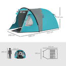 Tenda da Campeggio per 3 Persone Impermeabile con Camera e Veranda Azzurro    