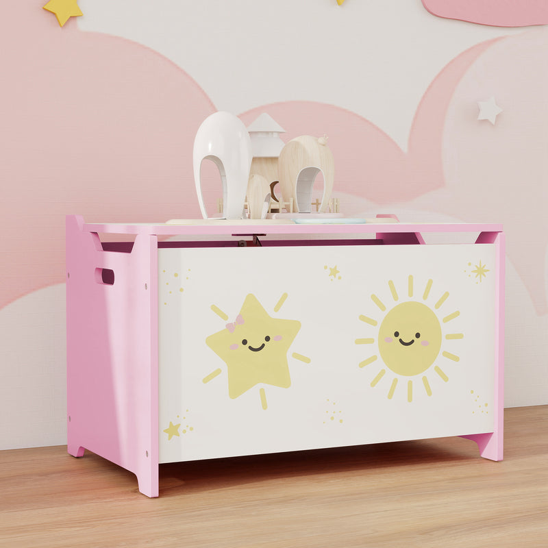 Baule Portagiochi per Bambini 60x37x39 cm con Coperchio in MDF Rosa  