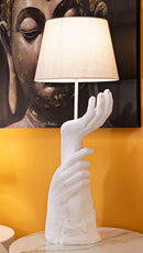 Lampada da Tavolo Life Ø35x93 cm in Resina e Ferro e Tessuto Bianco      