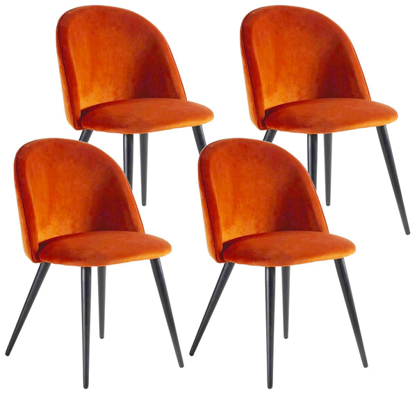 Set 4 Sedie Imbottite 49x52x79 cm in Velluto Arancio e Nero online
