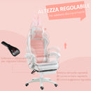 Sedia Gaming Ergonomica 65x63x136-142A cm con Orecchie in Finta Pelle Rosa  