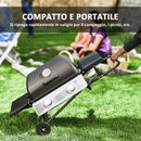 Barbecue a Gas Portatile Design a Valigia 101x50x102 cm con 2 Bruciatori e 2 Tavolini in Acciaio Nero  