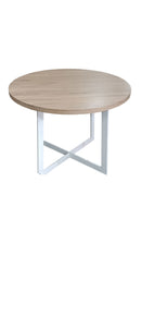 Tavolo da Pranzo Rotondo Moderno per 4 Persone Ø100x75 cm in MDF e Acciaio colore Legno Naturale e Bianco Seconda Scelta