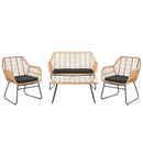 Set Salotto da Giardino Divano 2 Poltrone con Cuscini e Tavolino in Rattan