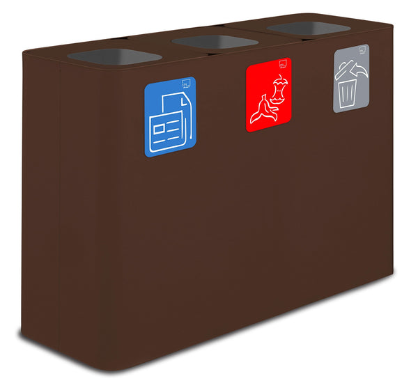 Pattumiera Sistema di Raccolta Rifiuti 115x38xh80 cm in Acciaio 3 Scomparti Marrone acquista