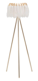 Lampada da Terra Feather Stand Ø46x147 cm in Ferro e Plastica Oro e Bianco      