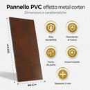 Set 6 Pezzi Pannello Decorativo Effetto Metallo 120x60 cm in PVC UV Ultra Slim Corten  