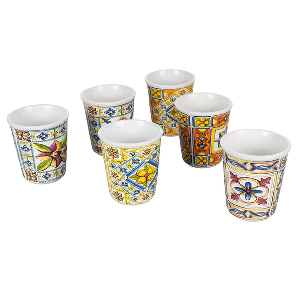 prezzo Set 6 Bicchieri Acqua Costiera in Ceramica VdE Tivoli 1996 Bianchi con Decori
