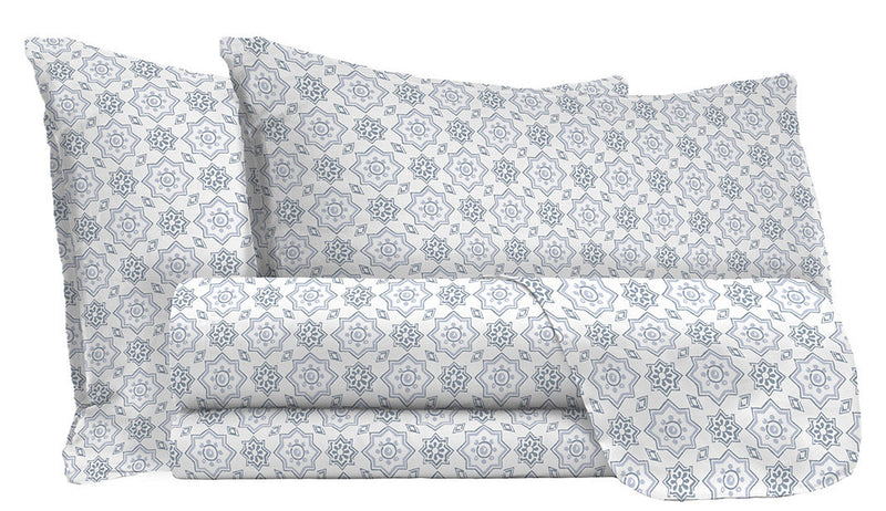 Set Lenzuola Matrimoniale con Stampa Sopra Sotto e Federe in Cotone Athena Dora Grigio