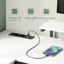 Scrivania Angolare 155x112x85,5-91,5 cm con Prese 4 Cassetti in Tessuto Rialzo Monitor e 2 Ganci Bianco e Nero      