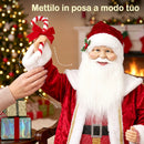 Babbo Natale Animato a Batteria 48x22x120 cm con Musica e Movimento Regali e Bastoncino di Zucchero in Velluto      