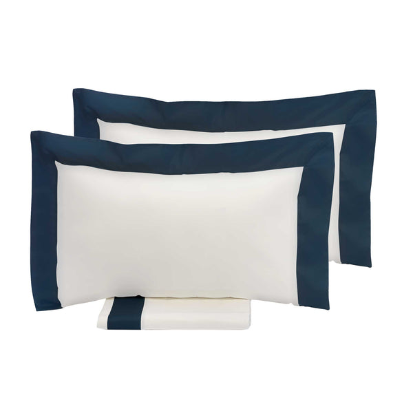 Copripiumino Matrimoniale con Sacco e Federe Bordi in Raso Garrini Eveline Avorio/Blu sconto