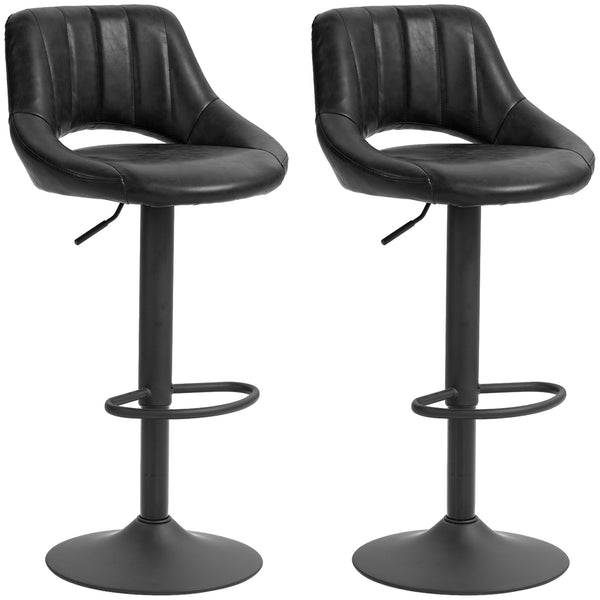 Set da 2 Sgabelli da Bar con Altezza Regolabile Poggiapiedi e Seduta Girevole in Finta Pelle Nero sconto