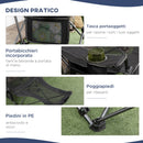 Sedia da Campeggio Pieghevole 58x148x90 cm con Poggiapiedi Nera