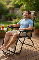 Sedia Sdraio Zero Gravity Reclinabile Pieghevole in Acciaio e Textilene Siesta Beige