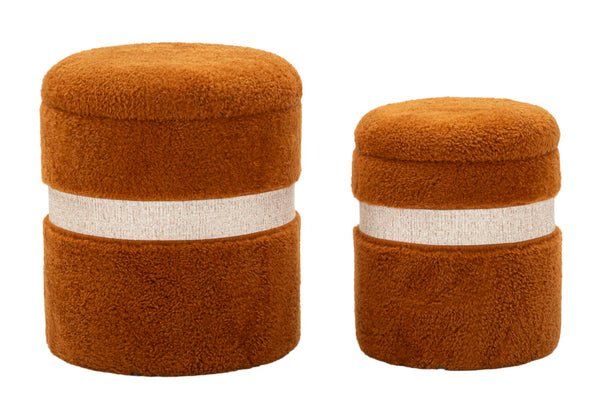 Puff con Contenitore Saint-moritz Marrone Set 2 Pz Ø40x47 cm - Ø32x38 cm in MDF e Spugna e Poliestere Marrone online