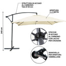 Ombrellone Lampara da Giardino Palo Laterale 300x200 cm in Acciaio e Poliestere Écru Kios      