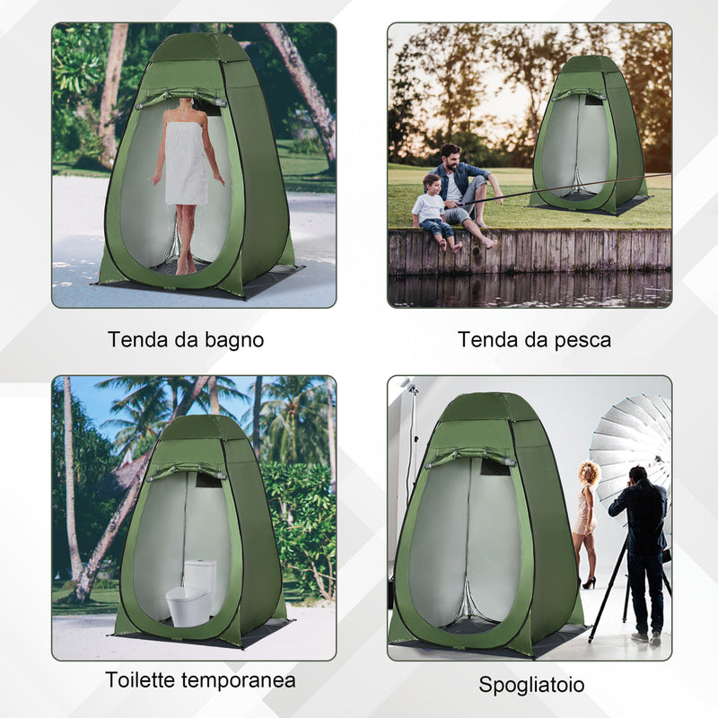 Tenda da Doccia Pop Up Impermeabile 126x124x189 cm con Porta a Cerniera Verde Scuro   