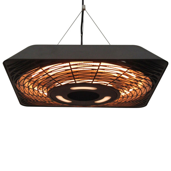 Stufa Alogena a Sospensione 45x45x10 cm 2000W con Luce LED e Telecomando Nera sconto