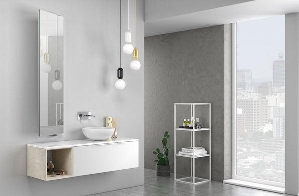 Mobile Bagno Sospeso 135 cm Lavabo e Specchio TFT Mactan Sinistra Bianco Opaco acquista