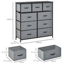 Cassettiera 9 Cassetti in Tessuto Pieghevoli Struttura in Acciaio 100x30x100 cm Nero e Grigio  