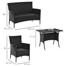 Set da Giardino Divano 2 Poltrone e Tavolo in Rattan Nero