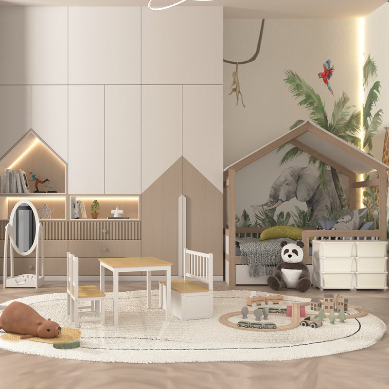 Cassettiera Portagiochi per Bambini 3-6 Anni 75x37x56.5 cm 6 Cassetti con Bordi Arrotondati in PP Bianco Crema      