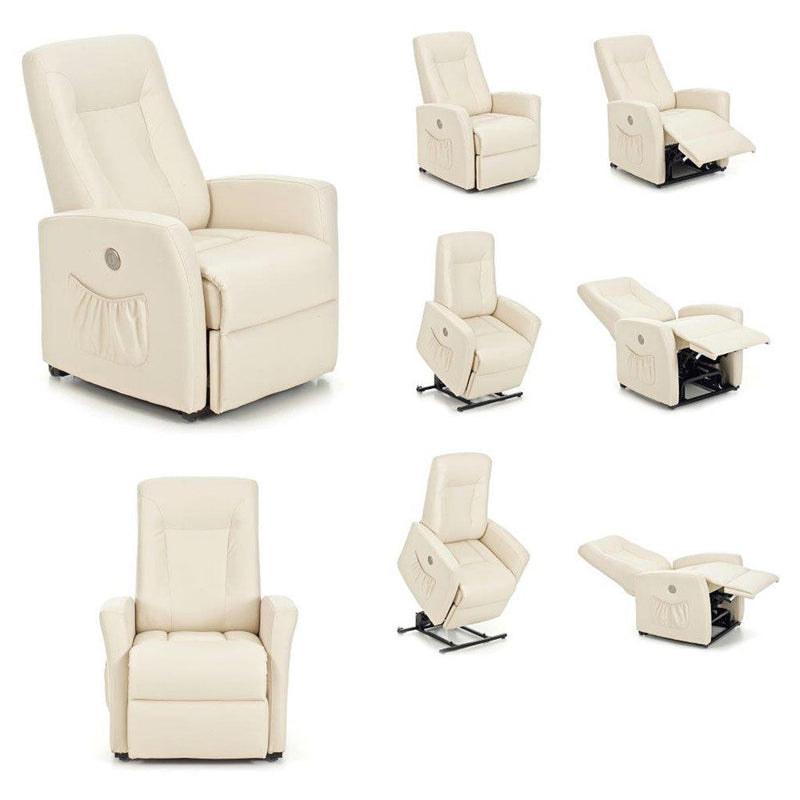 Poltrona Relax Reclinabile a Motore in Cuoio Ludovica Crema