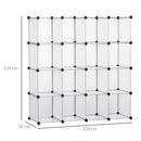 Scarpiera Modulare 125x32x125 cm 16 Cubi in Plastica e Acciaio Trasparente