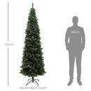 Albero di Natale Innevato Slim Alto 225 cm con 980 Rami Pigne e Base in Acciaio Verde      