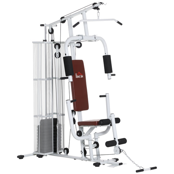 sconto Stazione Fitness Multifunzione 150x110x210 cm in Acciaio e PU Bianco