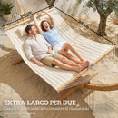 Amaca da Giardino 325x140x2,5 cm con Cuscino e Tasca in Poliestere con Barre di Legno Bianco Crema      