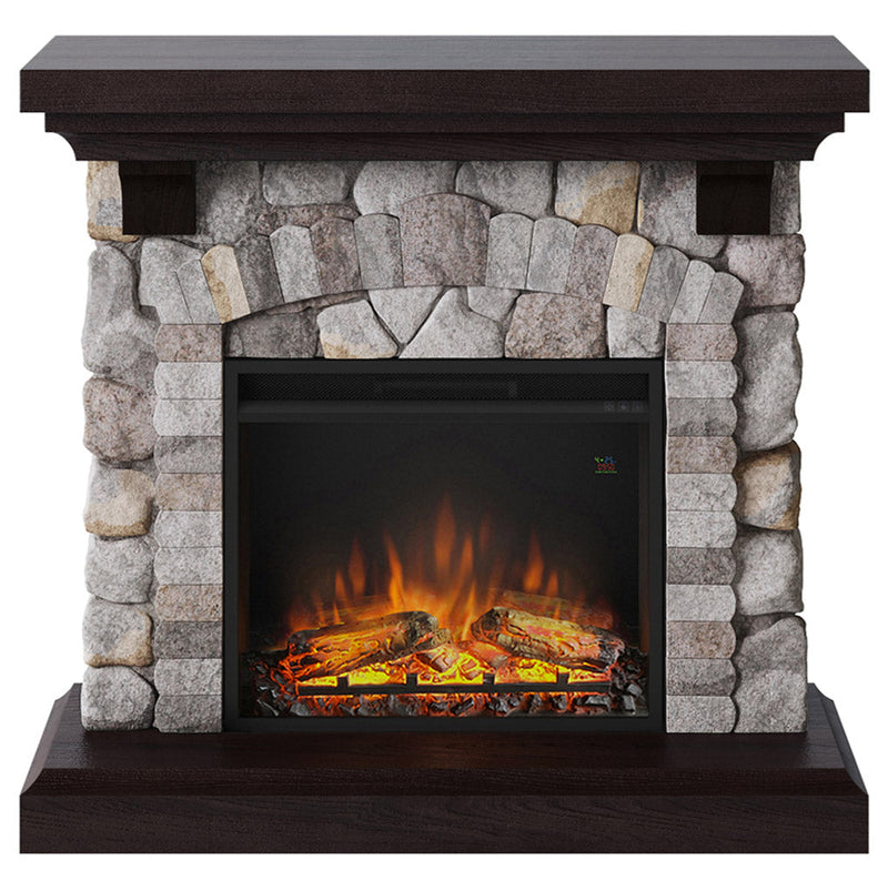 Camino Elettrico da Pavimento Effetto Fiamma 1500W Tagu Reino Roccia Grigio