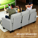 Divano Letto 3 Posti 197x129x85 cm con Chaise e Spazio Contenitore in Tessuto Effetto Lino Grigio e Nero      