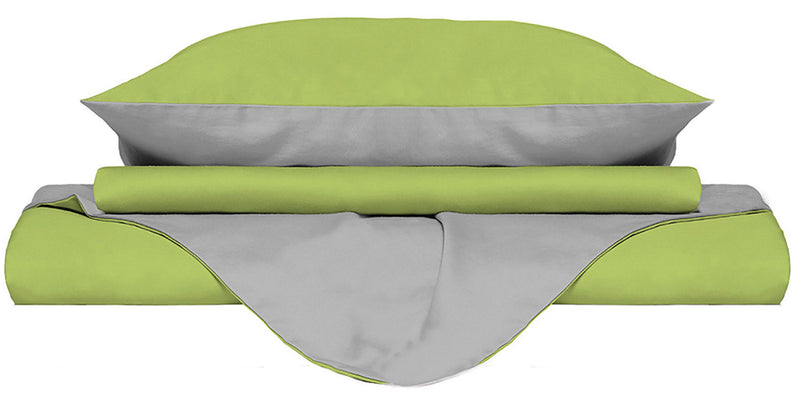 Copripiumino con Sacco e Federe Doubleface Verde Acido\/Grigio Chiaro Varie Misure