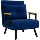 Poltrona Letto Singolo Reclinabile con Cuscino Sfoderabile in Tessuto Effetto Lino Blu  