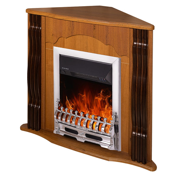 sconto Camino Elettrico da Pavimento ad Angolo 88,2x95x47,3 cm Effetto Fiamma 2000W Clasic & Galileo silver Noce