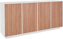 Credenza 4 Ante 180,1x41,4x86 cm Bloom Bianco Lucido e Noce