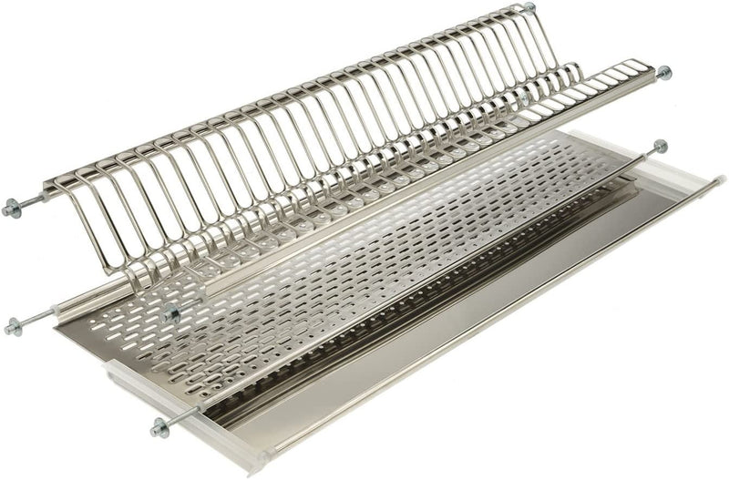 Mensola Scolapiatti da Incasso 86 cm in Acciaio Inox con Vaschetta e Attacco a Molle