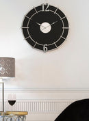 Orologio Argento Glam Ø60x4,5 cm in Ferro e MDF Argento e Nero