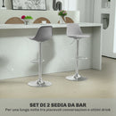 Set 2 Sgabelli da Bar 38x42x82-104 cm con Schienale e Poggiapiedi in PP Pelle PU e Acciaio Grigio      
