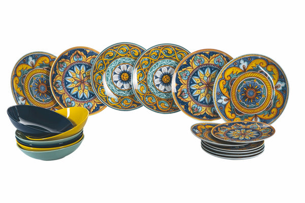 Servizio Piatti 18 Pezzi in Porcellana e Gres 6 Posti in 3 Diversi Decori Villa d'Este Home Tivoli Scilla sconto