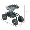 Carrello da Giardino 83x36.5x45-60 cm con Sedile Regolabile e Vassoio Inferiore in Acciaio e PP Verde Scuro      