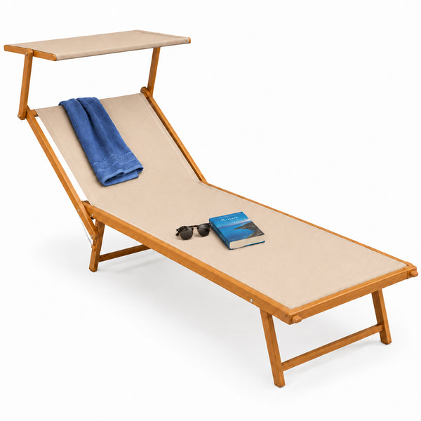 acquista Lettino Prendisole 189x58x36 cm con Struttura in Alluminio Effetto Legno e Tessuto Beige