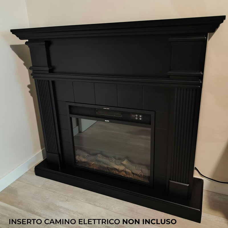 Cornice da Pavimento per Inserto Camino Elettrico 114x28,2x102,2 cm in MDF Sined Caldera Nero