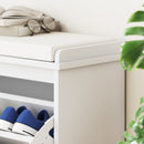 Panca Scarpiera con Ripiano Interno 80x26x47,5 cm in Legno e Tessuto Effetto Lino Bianca e Beige   