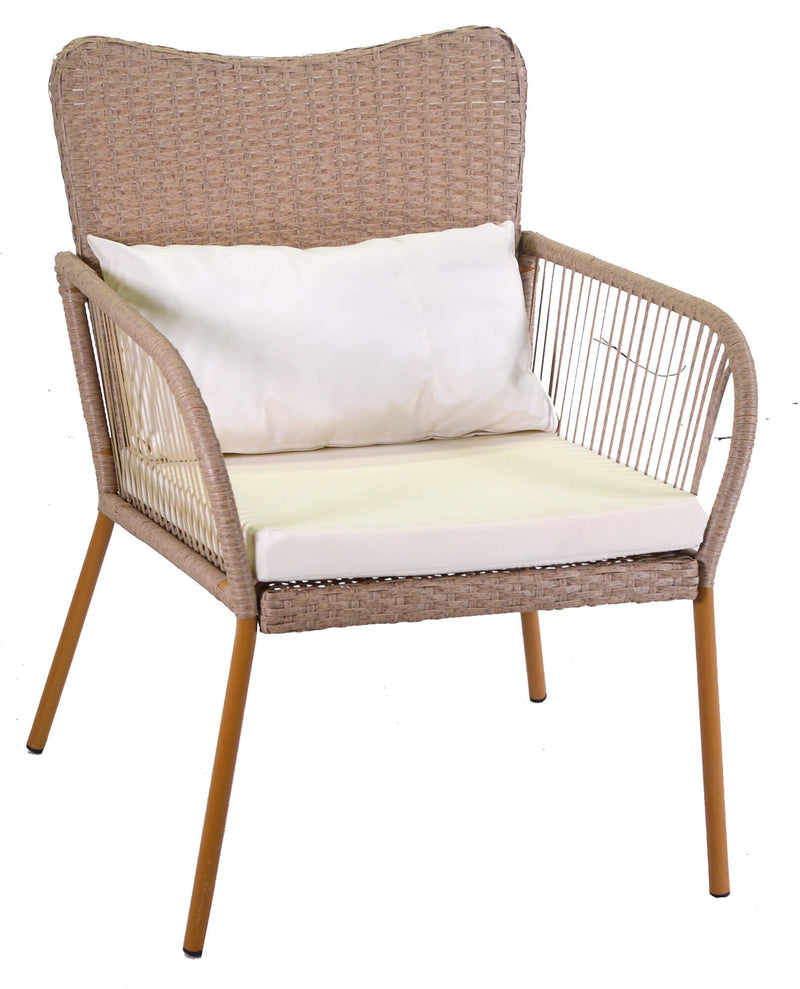 Set da Giardino Divano 2 Poltrone e Tavolino in Polyrattan Laredo Melange Crema